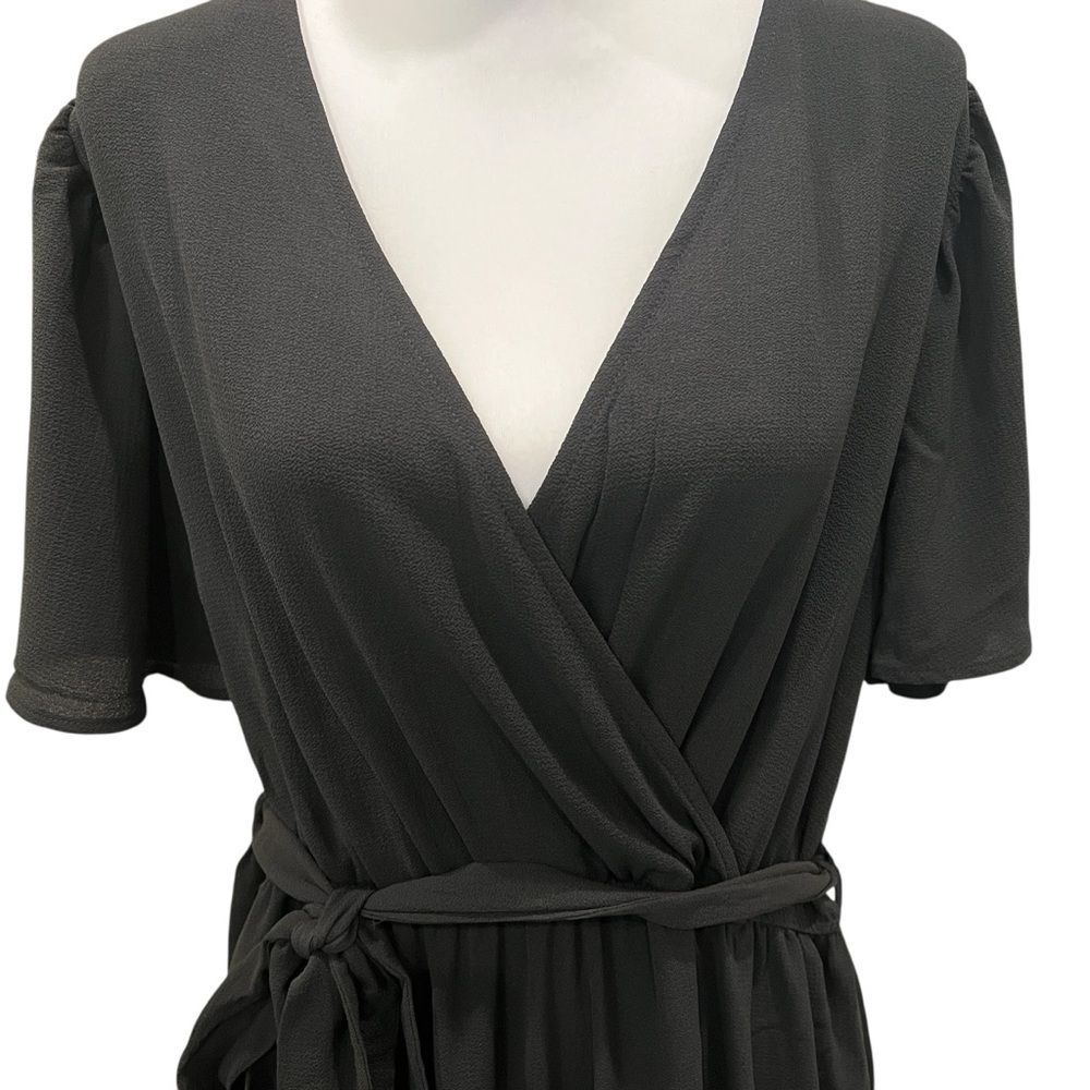City Chic Catherine Faux Wrap Tiered Dress Tie Waist Flutter Sleeve Black 20 NEW - Picture 8 of 12